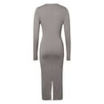 thumbnail image 5 of Women Bodycon Maxi Dress Long Sleeve Ruched Elegant Party Formal Spring Wedding Guest Dresses Light Gray M, 5 of 6