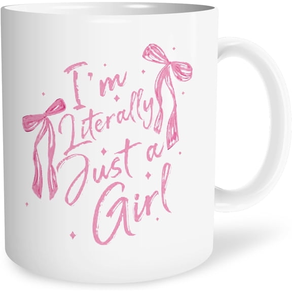I''m Literally Just a Girl Girly Mug, Coquette Pink Bow Ceramic Coffee Cup，Preppy Girly Gifts for Women, Coquette Preppy Stuff, Cute Aesthetic Pink Coffee Tea Mugs 11 oz