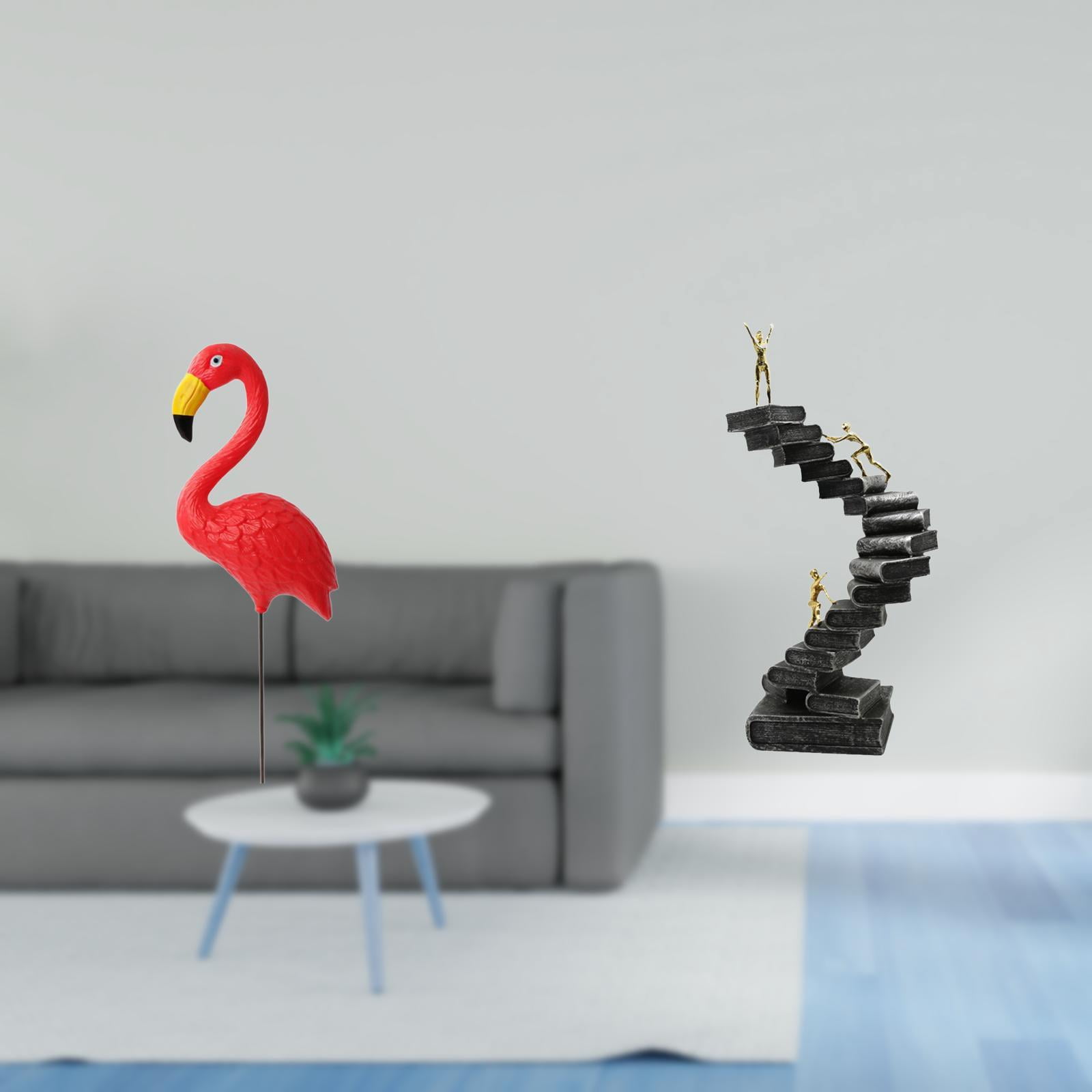 Miulika Flamingo Fairy Garden Sculpture and Abstract Thinker Ladder Statue Resin Figurine for Holiday Spring Yard Art Ornament Bookshelf Desktop Table Decorations