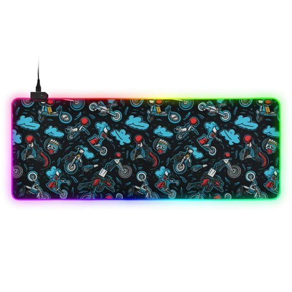 Large RGB Gaming Mouse Pad Led Glowing Mousepad Non-Slip Rubber Base 13 Light Modes 31.5x11.8 Motorbike and Biker
