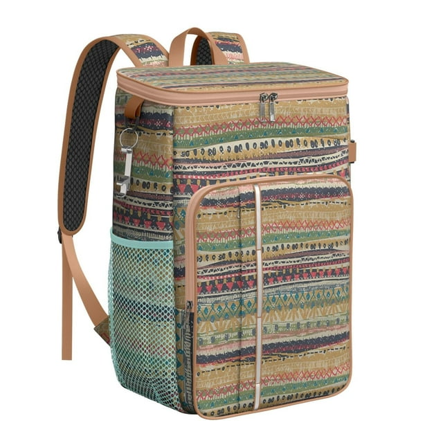 Abstract Vintage Insulated Backpack Cooler - 20L Soft Cooler Bag, Floral Design for Camping