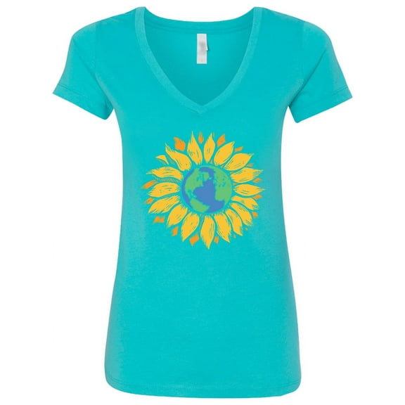Inktastic Earth Sunflower Women's V-Neck T-Shirt