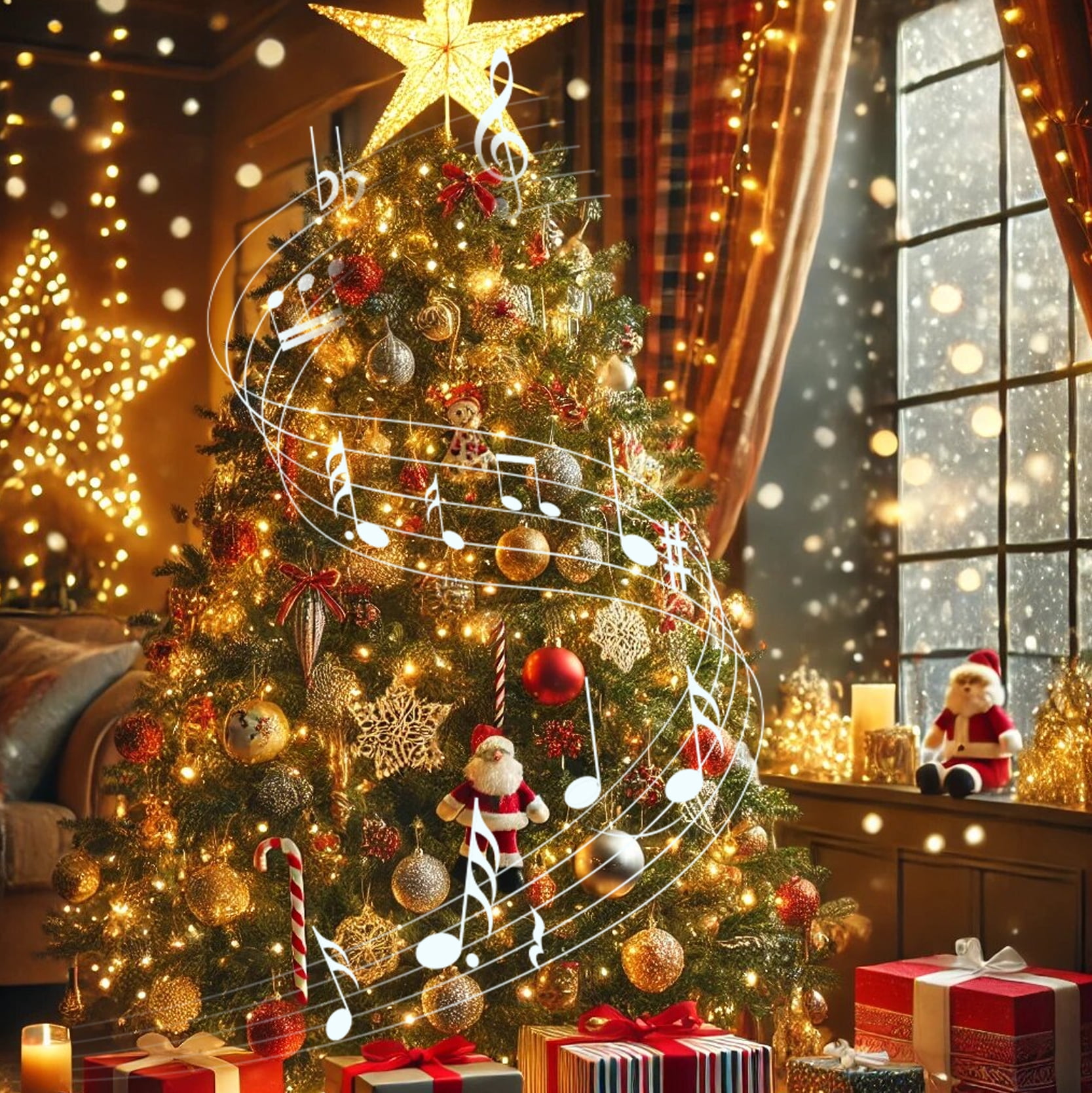 LAMPHOME 33ft Music Christmas Mini Lights (Green Wire),100 LED Fairy Starry String Light Plug in for Indoor Outdoor Xmas Tree Wedding Party Decoration (Warm White)