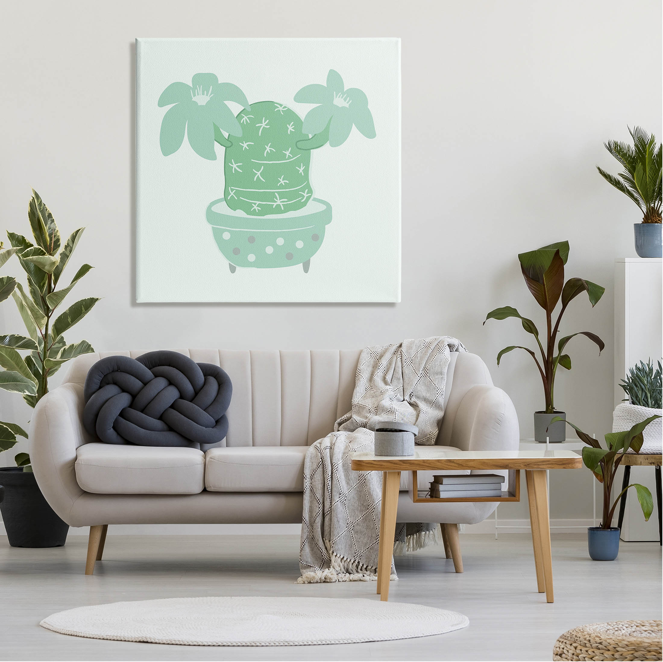 Green Cactus Flower Blooming Plant Botanical & Floral Graphic Art Gallery Wrapped Canvas Print Wall Art