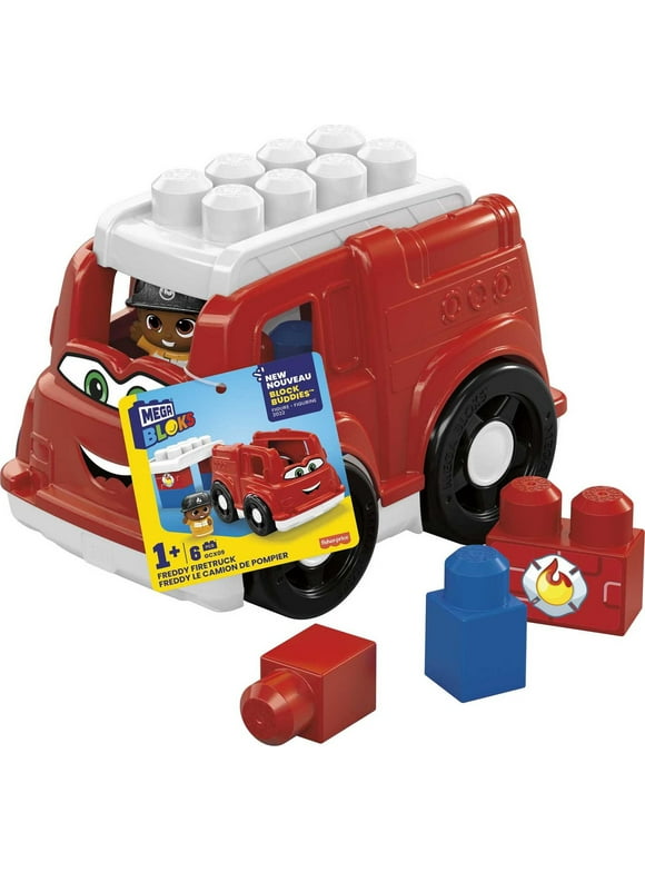Mega Bloks First Builders Freddy Firetruck with Big Building Blocks, Building Toys for Toddlers (6 Pieces)