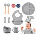 thumbnail image 1 of Set De Cubiertos Para Bebés Silicona Plato Antideslizante Modelo Gris Liso, 1 of 4