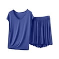thumbnail image 2 of qolati Lounge Sets for Women 2 Piece Summer Short Sleeve V Neck Tops and Shorts Sets Soft Pajama 2025 Plus Size Casual Wide Leg Comfy Sleepwear, 2 of 3