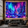 thumbnail image 6 of Glowing Winter Forest with Luminous Tree Under Aurora Sky, Dreamy Fantasy for Nature Lovers, Magical Forest Wall Art, Christmas Gift, Tapestry Wall Hanging for Bedroom and Living Room, 6 of 7