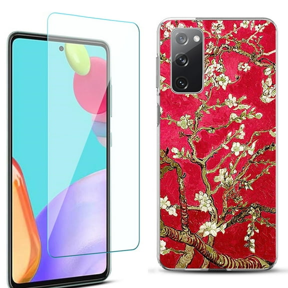 Slim-Fit Protective Phone Case for Samsung Galaxy S20 FE 5G Fan Edition, with Tempered Glass Screen Protector, by OneToughShield ® - Almond Blossom Red