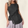 thumbnail image 7 of Ashirexll Summer Tops for Women Women Round Neck Sleeveless Waist Asymmetrical Hem Solid Color Casual Blouse Top, 7 of 7