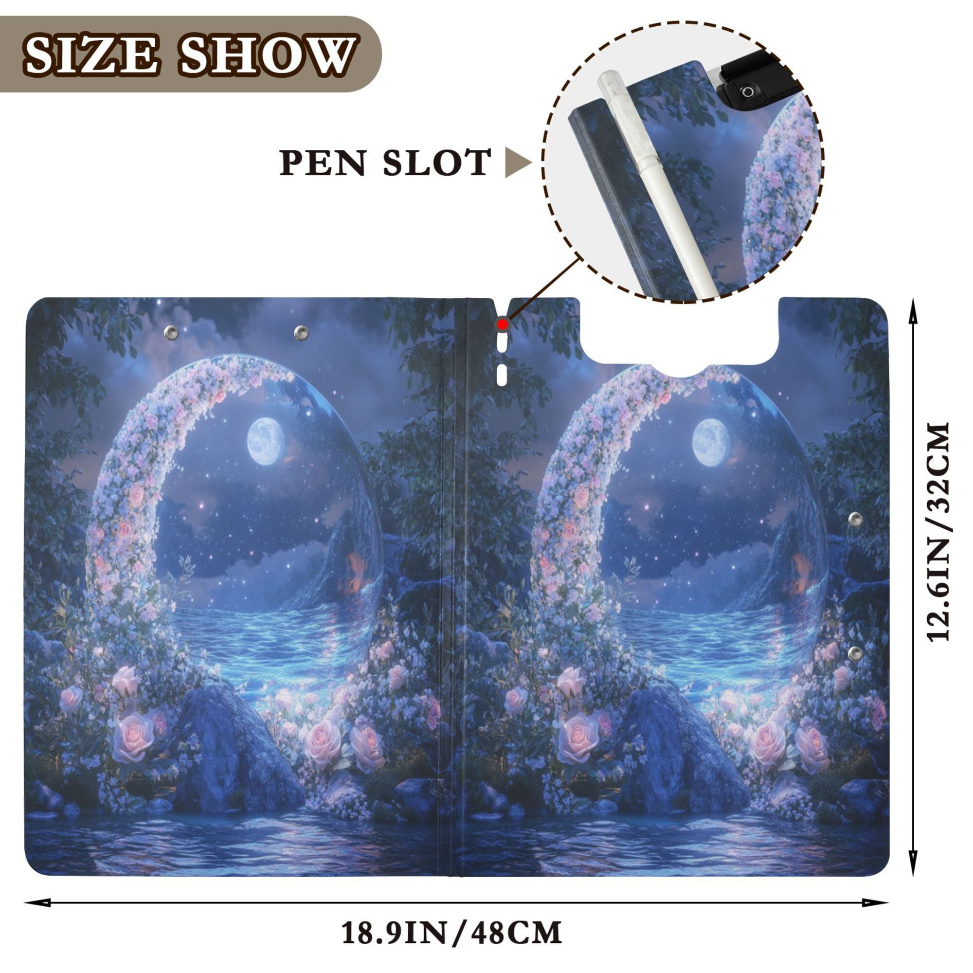 FORMRS A4 Clipboard Folder with Pen Holder Horizontal Foldable School Office Binder, Crystal Ball