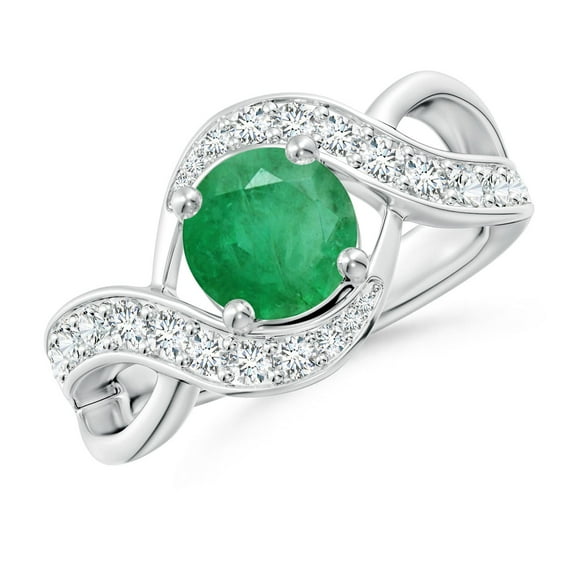 ANGARA Natural Solitaire Round 1.2 ct Emerald Infinity Promise Ring in 925 Sterling Silver for Women (Size-7mm) | May Birthstone, Birthday, Anniversary, Jewelry Gift for Women | Natural Emerald Ring