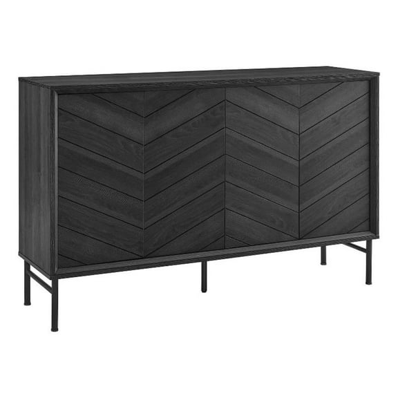 Pemberly Row Chevron Wood Sideboard with Adjustable Shelves in Black