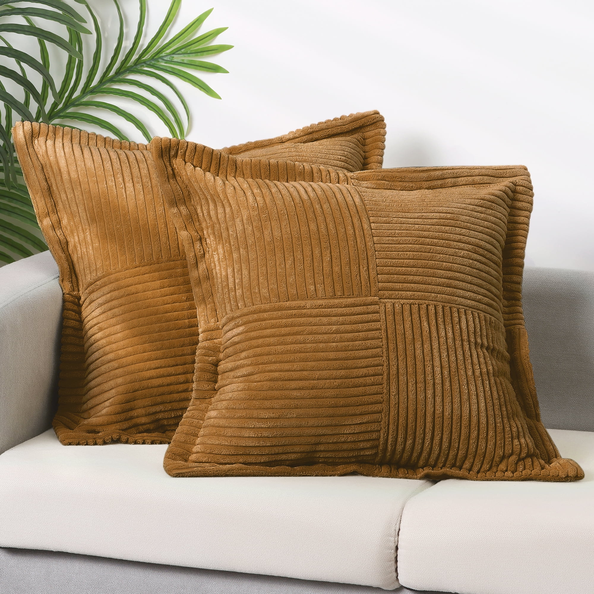 Unique Bargains 4 Pcs Solid Corduroy Throw Pillow Covers Wide Bordered Pillowcase Brown 18" x 18"