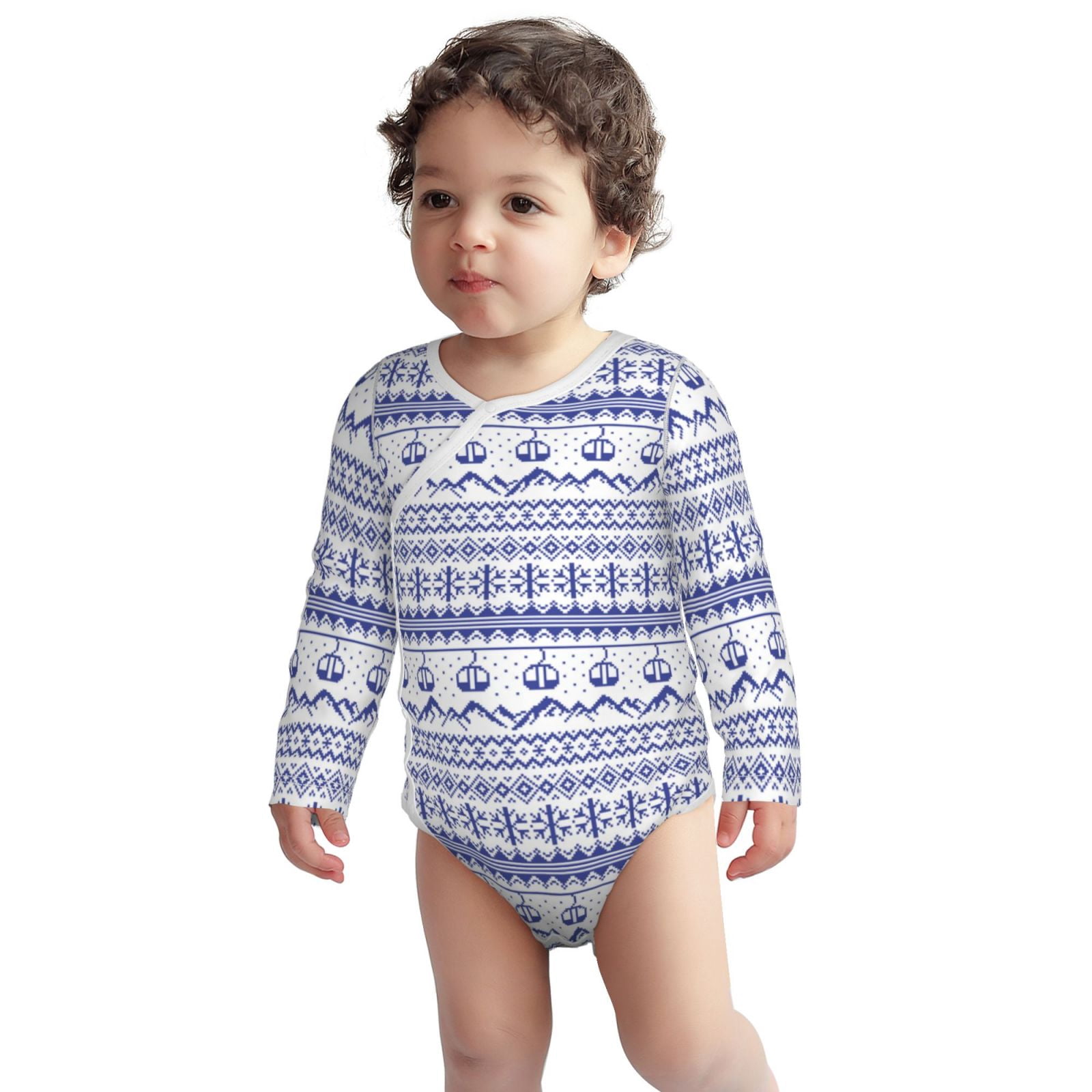 Xecao Abstract Gondola Snowflake Print Baby unisex-baby Cotton Long-sleeve Bodysuits-6 Months