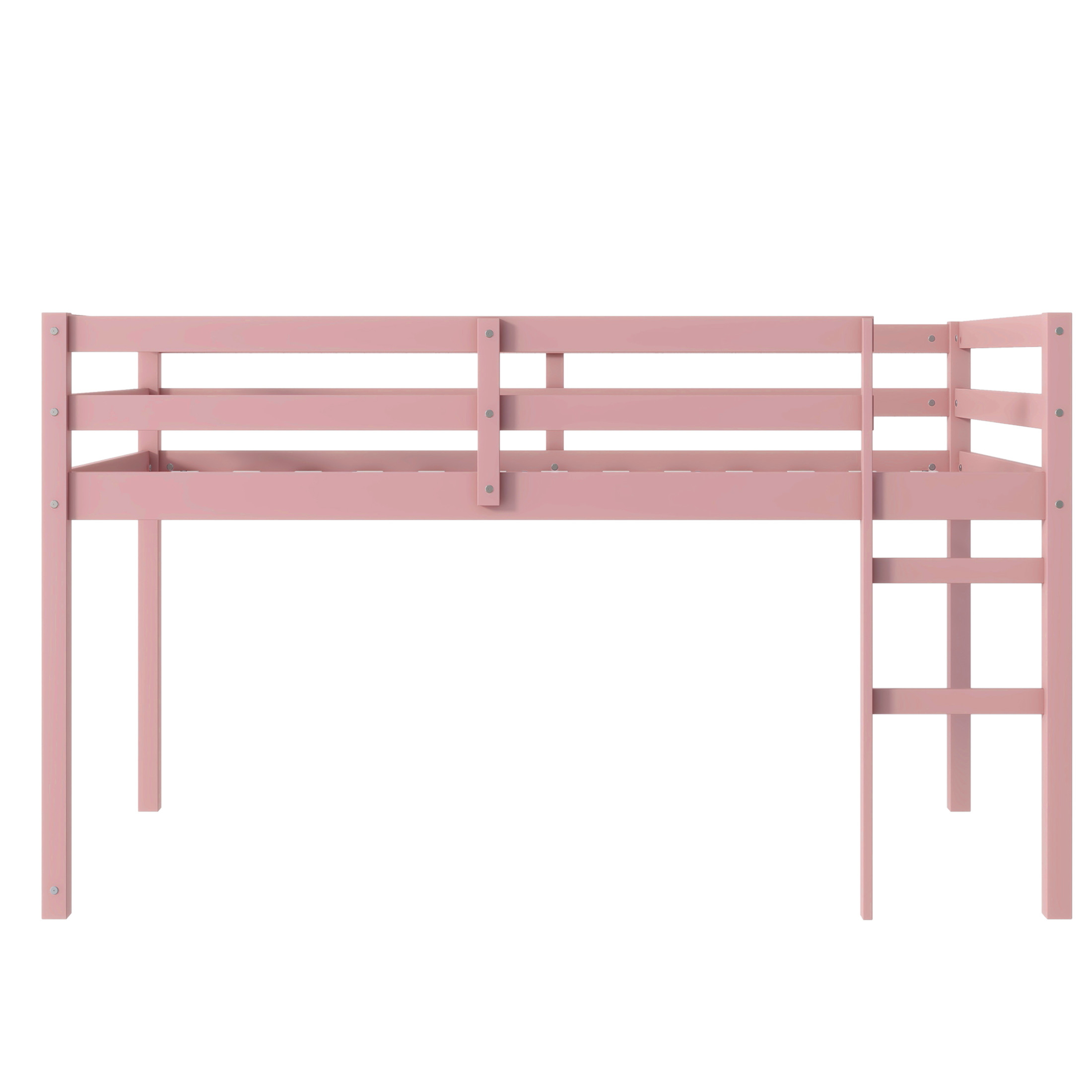 Noble House Modern Tilda Twin Loft Bed, Solid Rubber Wood Frame with Ladder, Spacious Under for Kids, Pink