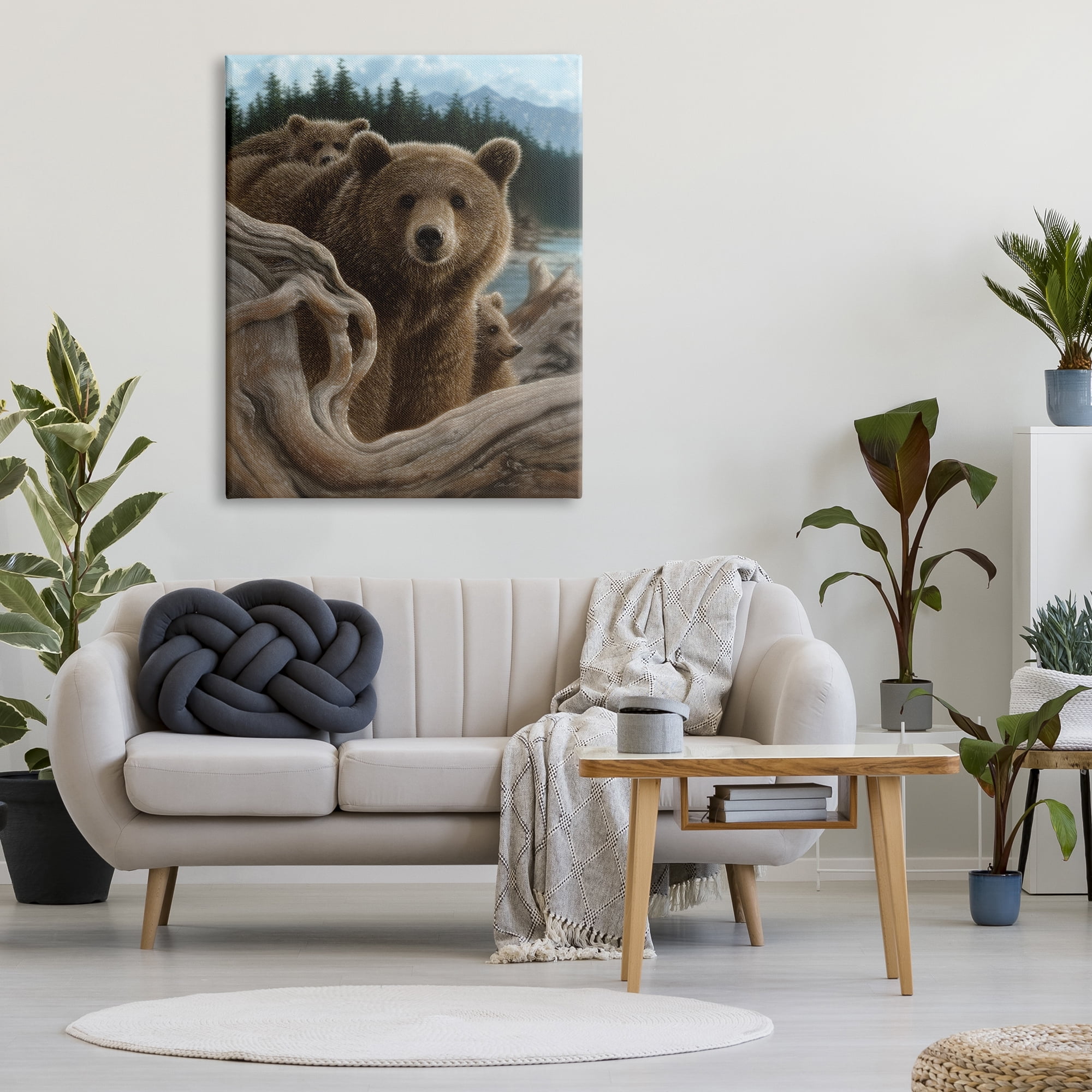 Stupell Industries Brown Bears Rustic Animal Family Tree Forest Lake, 36 x 48, Design by Collin Bogle