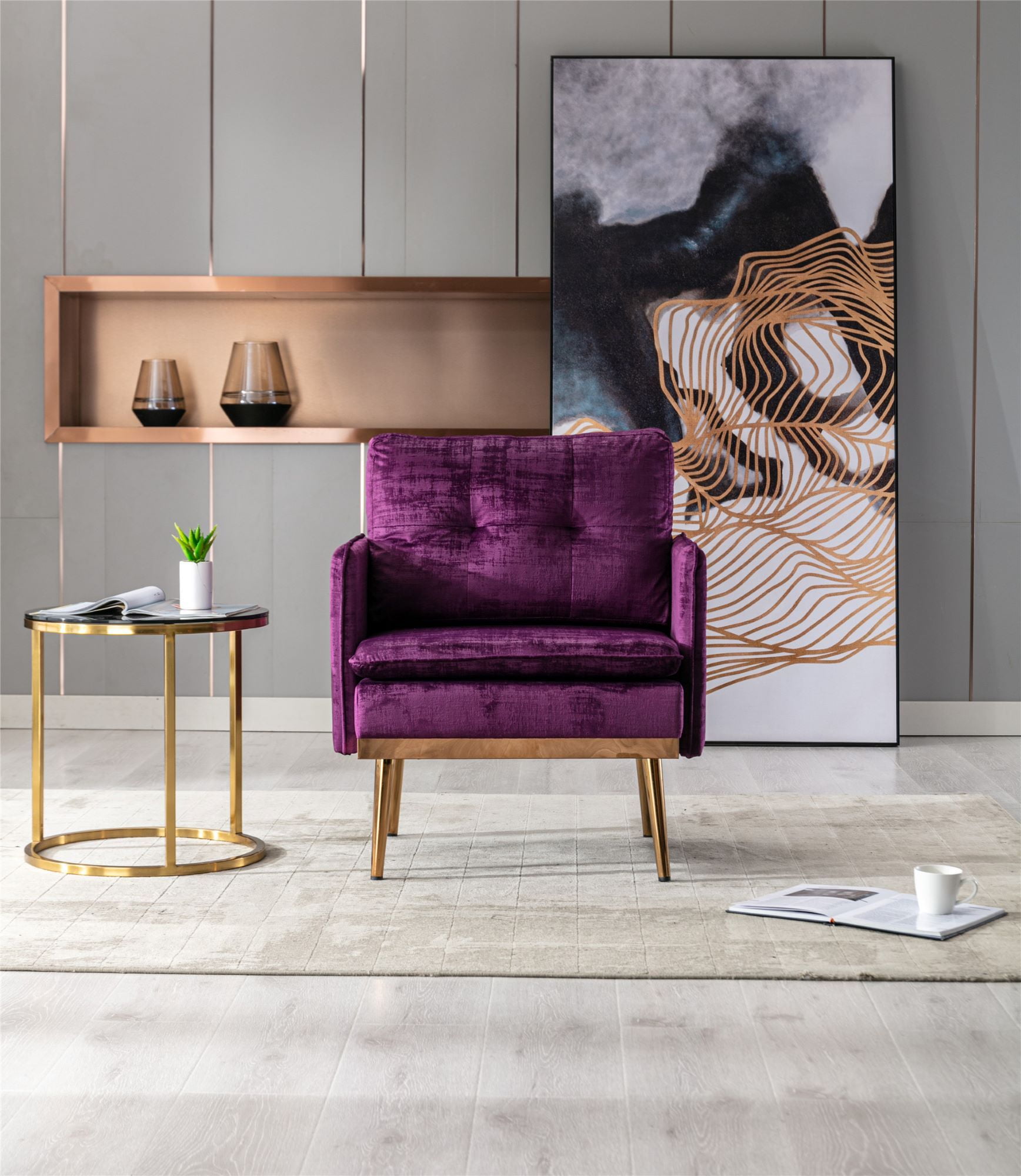 Anysun Velvet Accent Chair for Living Room Modern Club Chair Purple