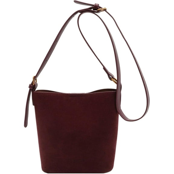 Suede Bucket Bag for Women Vintage Leather Shoulder Bag Tote Purse Minimalist Crossbody Handbag with Adjustable Strap