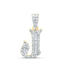 10K Yellow Gold Baguette Diamond Old English Block Font Initial J Pendant 1/4 CT