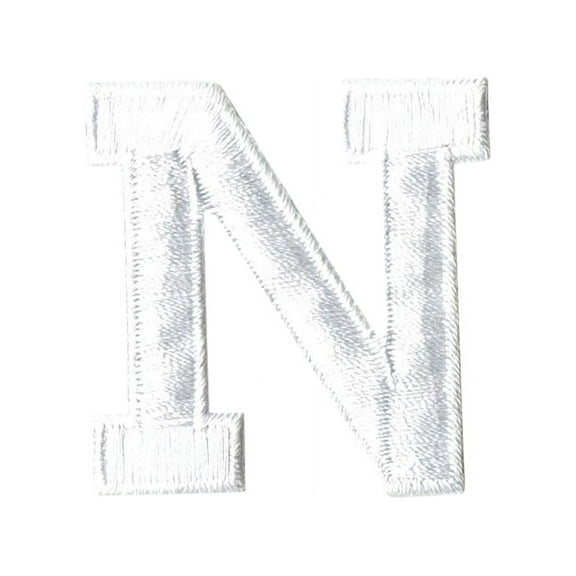 Alphabet Letter - N - Color White - 2" Block Style - Iron On Embroidered Applique Patch