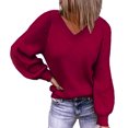thumbnail image 3 of V cuello mujer suéter manga larga color puro moda piel agradable transpirable suéter femenino, 3 of 5
