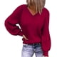 thumbnail image 3 of Jersey con cuello en V para mujer, suéter de manga larga de Color puro, suéter femenino transpirable amigable con la piel a la moda, 3 of 5