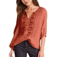 thumbnail image 5 of 3/4 Length Sleeve Womens Tops Spring Summer Casual Cotton Linen Lightweight V Neck Embroidered T Shirts Blouse, 5 of 7