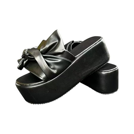 

Zanvin Womens Sandals Clearance Summer Ladies Slippers Thick Soled Sandals Casual Women Bow Shoes Slippers Black 43