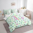 thumbnail image 2 of Manfei Sweet Unicorn Treats 7pcs Queen Bedding,Cartoon Initial L Bedding Comforter Set Queen,Light Green Multicolor,Polkadot Reversible, 2 of 8