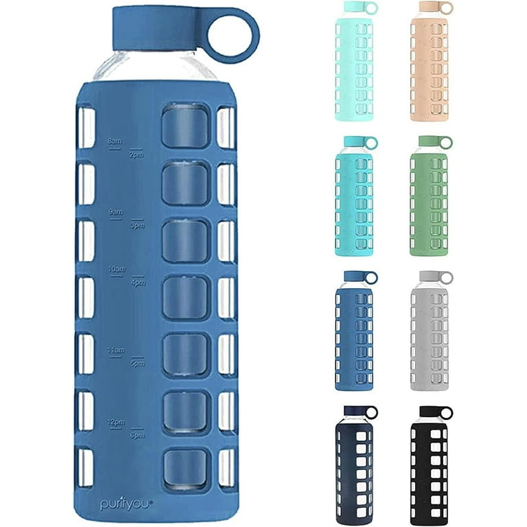purifyou Premium 40/32 / 22/12 oz Glass Water Bottles with Volume & Times  to Drink, Silicone Sleeve & Stainless Steel Lid Insert, Reusable Bottle for Fridge  Water, Juice (40oz Chinese Porcelain) - Yahoo Shopping