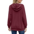 thumbnail image 3 of UKAP Sudadera con capucha para mujer, jersey con cremallera de un cuarto, manga larga, cuello redondo, sudadera, camisetas sueltas de punto liso con bolsillos, 3 of 3