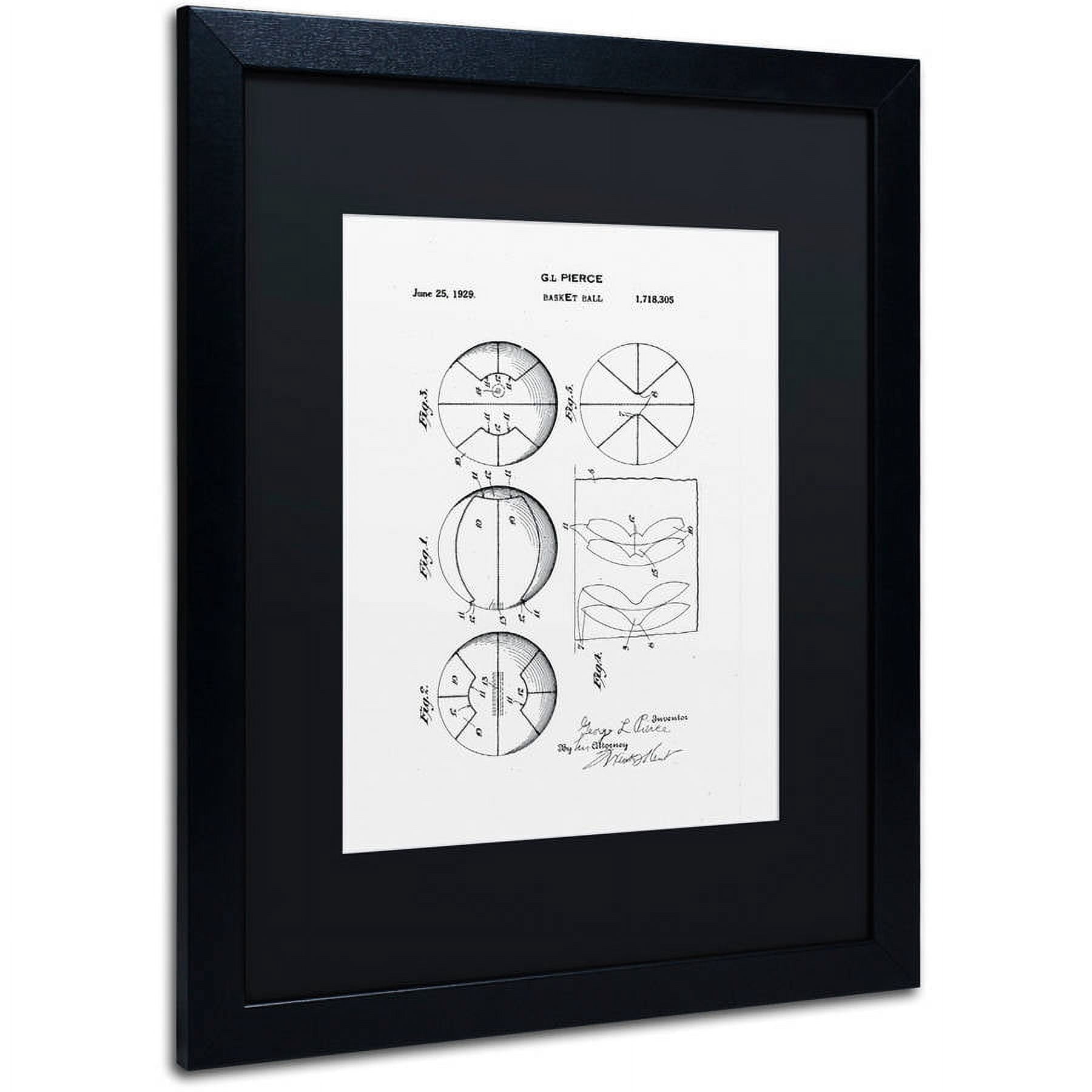 Trademark Fine Art "Basketball Patent 1929 White" Canvas Art by Claire Doherty, Black Matte, Black Frame