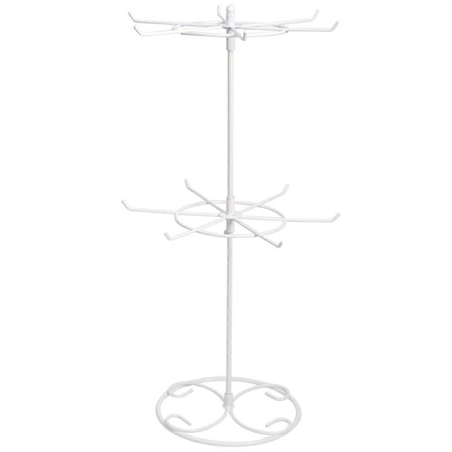 Two Tiers Metal Jewelry Stands Earring Necklace Bracelet Display Rack Holder (White)