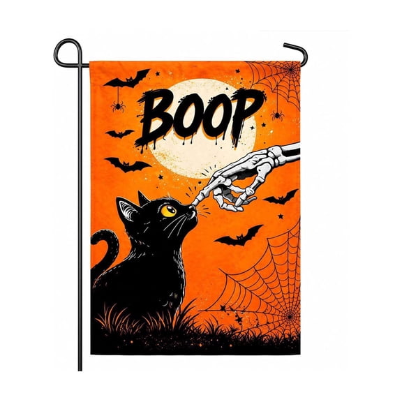 Black Cat Halloween House Flag, 12''X18'' Double Sided Vertical Boop Halloween Seasonal Garden Flags for Outside Decoration, Halloween Yard Flags Porch Decor