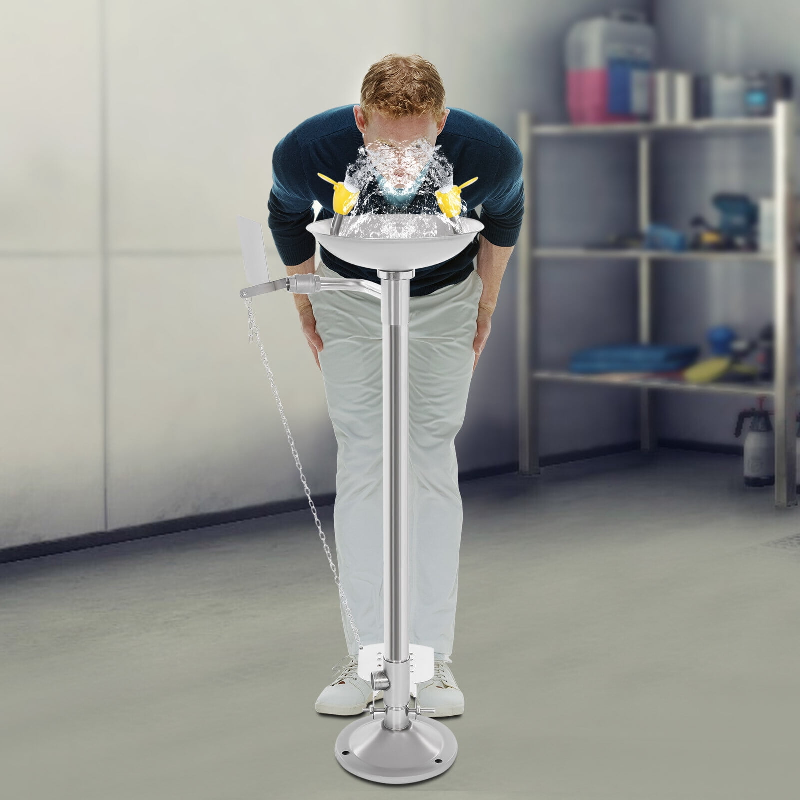 Miumaeov Stainless Steel Standing Eyewash Station Lab Safety Eye Shower Washing Unit 0.2-0.4MPa