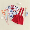 thumbnail image 2 of HCNTES Infant Baby Boy Outfits Dress Clothes Bowtie 4th of July Car USA Romper Shirts Suspender Shorts Overalls Set Summer Suit, 2 of 7