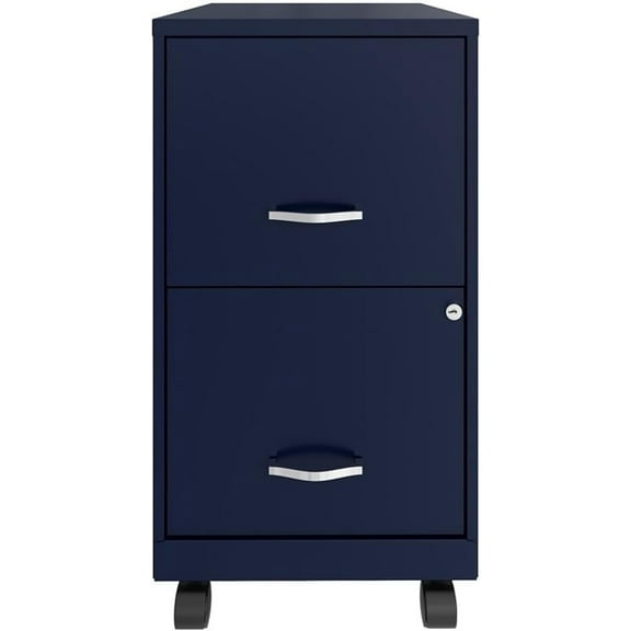 2 Drawer Metal Mobile File Cabinet with Lock, Letter Size, Navy, Fully Assembled