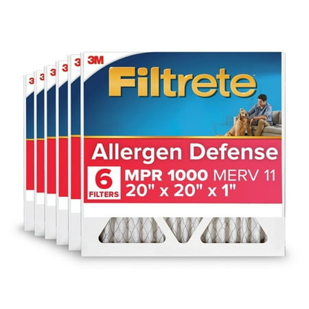 Filtrete 20x20x1 HVAC Furnace Air Filter, MPR 1000 MERV 11, Allergen Defense, 6 Pack