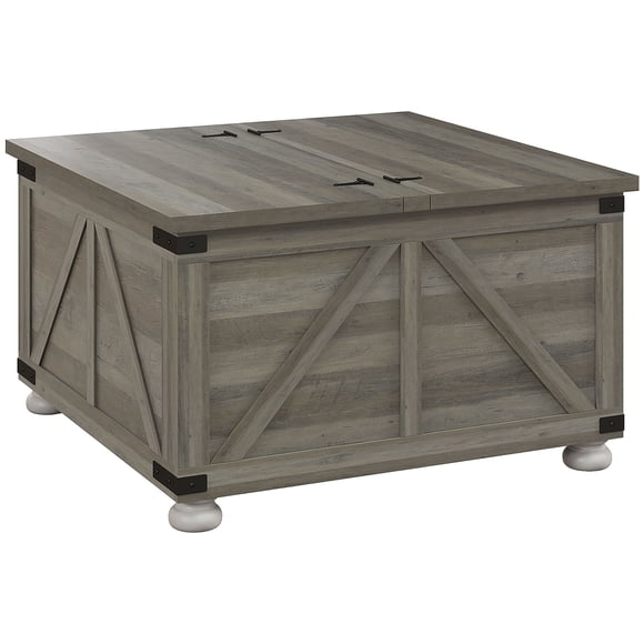 Farmhouse Coffee Table with Storage - Distressed Grey Square Center Table, 31.5" x 31.5" - Living Room & Home Office Accent Table