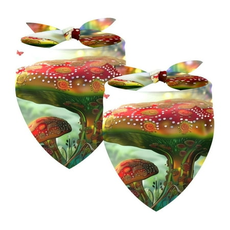 PhooArto Forest Rainbow Mushroom Painting Dog Bandanas 2 Pack Soft Washable Pet Scarf Triangle for Large Dogs Puppies and Cats