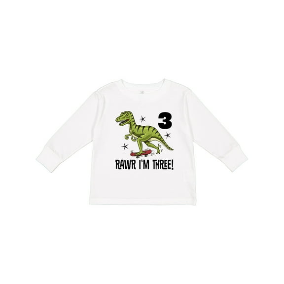Inktastic 3rd Birthday Dinosaur Skateboarding Boys Long Sleeve Toddler T-Shirt