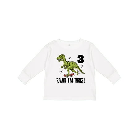 

Inktastic 3rd Birthday Dinosaur Skateboarding Gift Toddler Boy Girl Long Sleeve T-Shirt