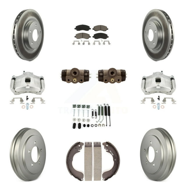 Transit Auto Front Rear Disc Brake Caliper Coated Rotors Drums Ceramic Pads Shoes Wheel Cylinder and Hardware Kit (11Pc) for Car Jeep Patriot Compass Dodge Caliber Chrysler Sebring Avenger KCG-100383C