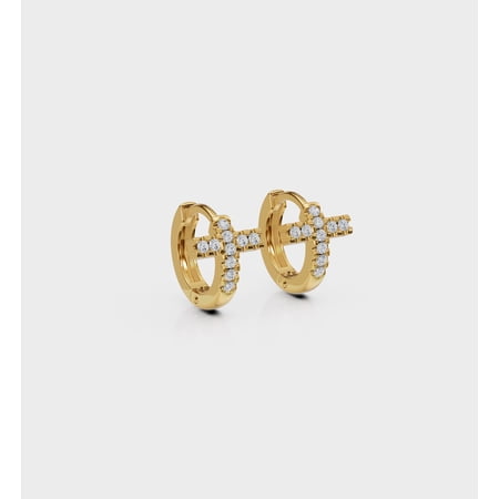 Tiny Pave Cross Hoop Earrings | 925 Sterling Silver | 18K Gold Vermeil | White CZ Christian Hoop Earrings by Anushka Jain Jewellery