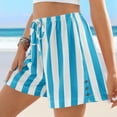 thumbnail image 6 of DeHolifer Women's Beach Lounge Shorts Casual Striped High Waisted Elastic Waisted Drawstring Loose Shorts Sky Blue M, 6 of 8