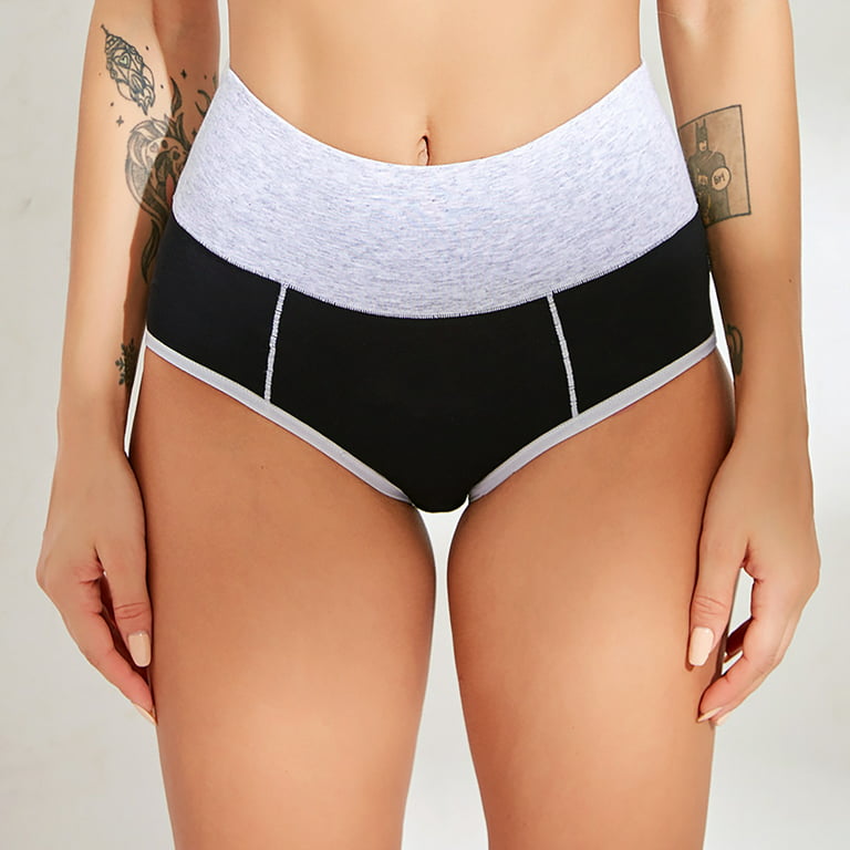 Qcmgmg Briefs Underwear Women High Waisted Seamless Tummy Control Cotton Plus  Size Breathable Panties Khaki XS 