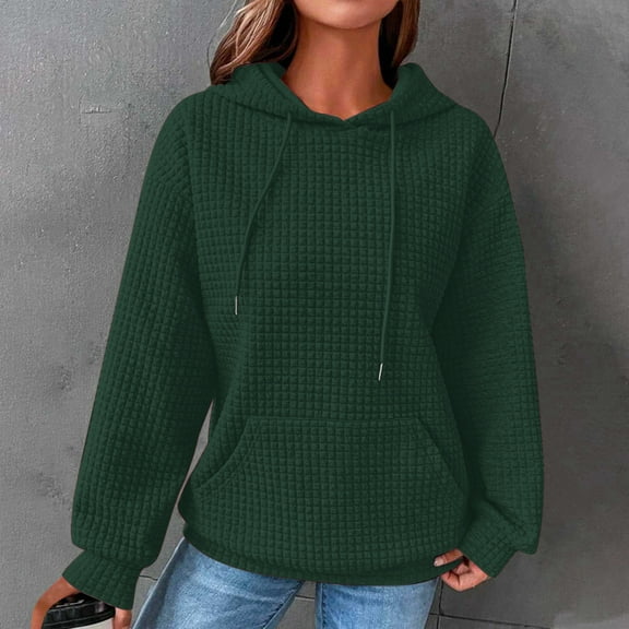 Lolmot Halloween Sweatshirts for Women Long Sleeve Drawstring Waffle Pullover Sweatshirts Solid Color Loose Sweatshirt with Pocket