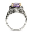 thumbnail image 2 of 14K Two-Tone Gold Ring Band Gemstone Yellow Rose de France, Amethyst Cushion Purple, 2 of 6