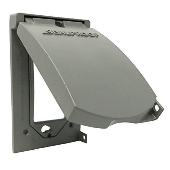 Sealproof 1-Gang Vertical Weatherproof Outdoor Metal Flat Outlet Cover, Single Gang Electrical Power Receptacle Protector, UL Listed, 4-in1, Gray